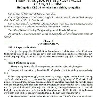 Chế Độ Kế Toán Hành Chính, Sự Nghiệp (theo Thông tư 24/2024/TT-BTC ngày 17/4/2024 của Bộ trưởng Bộ Tài chính)