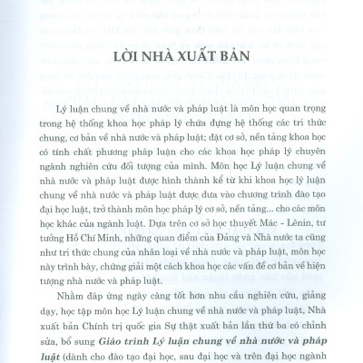 Giáo trình  LÝ LUẬN CHUNG VỀ NHÀ NƯỚC VÀ PHÁP LUẬT (Dùng Cho Đào Tạo Đại Học, Sau Đại Học Và Trên Đại Học Ngành Luật) (Xuất bản lần thứ ba có chỉnh sửa, bổ sung) - Bản in năm 2022