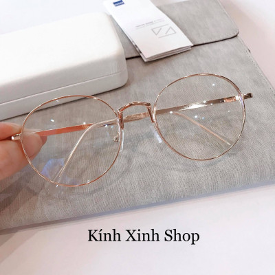 Kính Giả Cận, Gọng Kính Cận Nam Nữ Mắt Tròn Gọng Kim Loại Hàn Quốc - Mắt Kính Chống Ánh Sáng Xanh Bảo Vệ Mắt