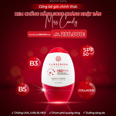 Kem Chống Nắng Song Kháng Nhật Bản MISS CANDY SUNSCREEN HA NANO SPF 50,PA ++++ 50g, Chống Nước, Chống UVA/UVB, Chống Ánh Sáng Xanh & Tia Hồng Ngoại,Bảo Vệ Da Lên Đến 8 Tiếng - Gia Tuệ House