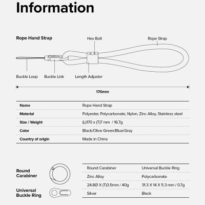 Dây đeo RINGKE Rope Hand Strap - Hàng Chính Hãng