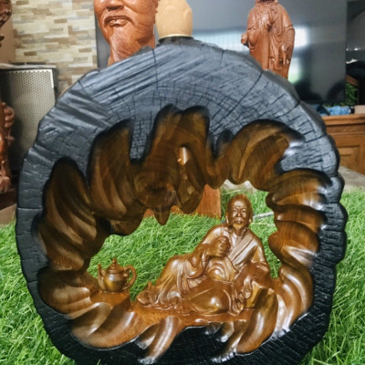 Tượng ông thần trà bằng gỗ bách xanh thơm nức kt 15×17×5cm