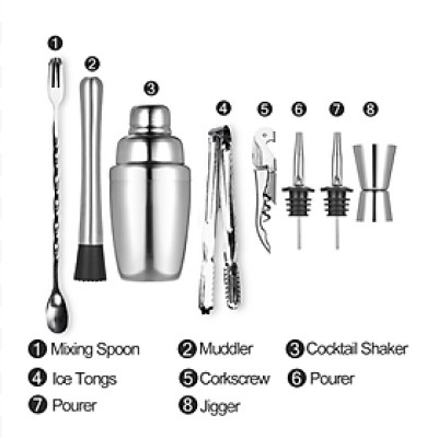 Bộ 8 Món Dụng Cụ Lắc Cocktail Kèm Đồ Mở Nắp Chai Ly Muỗng cao cấp