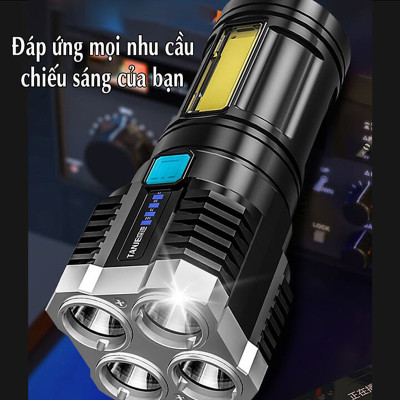 Đèn Pin Cầm Tay Siêu Sáng Chiếu Xa 4 Chế Độ Sáng, Chống Thấm Nước, Đèn Pin Mini Có 4 COB LED Tiện Dụng- HÀNG CHÍNH HÃNG