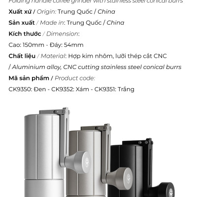 Cối xay tay M3 Pro cà phê lưỡi thép 6 cạnh CNC thân nhôm Cafede Kona