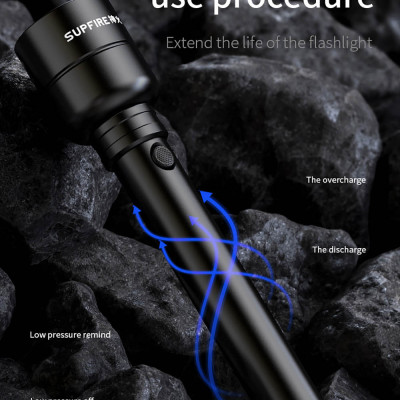 Đèn pin cầm tay Superfire Y16 - Thiết kế đơn giản nhưng độ sáng cao phù hợp công tác tuần tra,bảo vệ