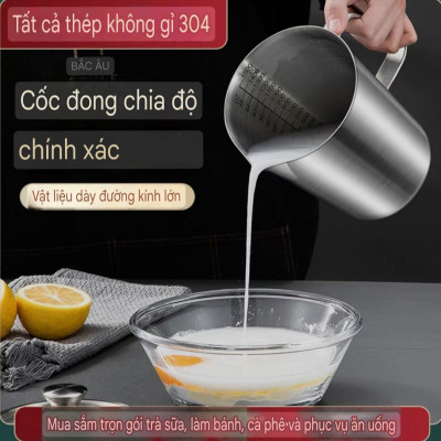 ( hàng cao cấp ) ca đánh sữa inox 304 có vạch đong 500ml, 700ml, 1L