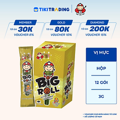 Hộp 12 Gói Snack Rong Biển TaoKaeNoi BIG ROLL Vị Mực