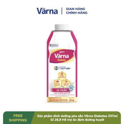 Thùng sản phẩm dinh dưỡng pha sẵn Värna Diabetes 237ml (12 Hộp giấy) - GI 26,9 Hỗ trợ ổn định đường huyết