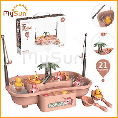 Bộ bể câu cá đồ chơi NHẠC NƯỚC cho bé bằng nhựa ABS 2 tầng tặng Pin