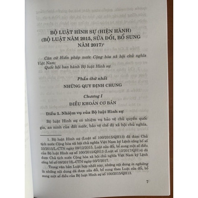 Bộ Luật Hình Sự Hiện Hành (Bộ Luật Năm 2015, Sửa Đổi, Bổ Sung Năm 2017)