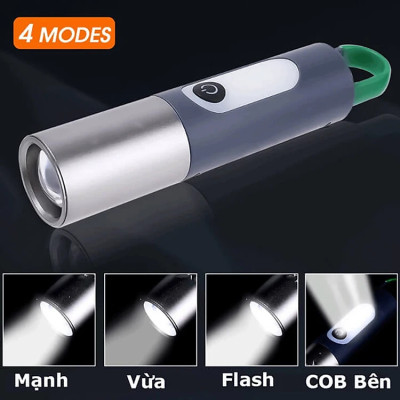 Đèn pin cầm tay siêu sáng chiếu xa 200m Zoom xa gần, Đèn pin Led cầm tay có móc treo, pin trâu, chống thấm nước IPX4-XST836 - Hàng chính hãng 
