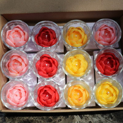 Combo 12 Ly Nến Hoa Sen Không Khói Không Mùi Từ Shop R2D 3 Màu Đỏ-Vàng-Hồng Dùng Cúng Dường, Trang Trí.