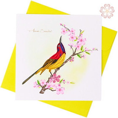 Thiệp Giấy Xoắn Nghệ Thuật - Chim hút mật An Nam