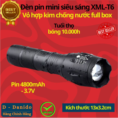 Đèn Pin Mini Siêu Sáng XML-T6 Vỏ Hợp Kim Nhôm Cao Cấp - Chính Hãng D Danido