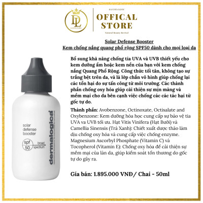Kem chống nắng quang phổ rộng dành cho mọi loại da Dermalogica - Solar Defense Booster SPF50 50ml