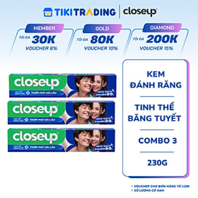 Combo 3 Kem đánh răng Closeup thơm mát bất tận tinh thể băng tuyết 230g