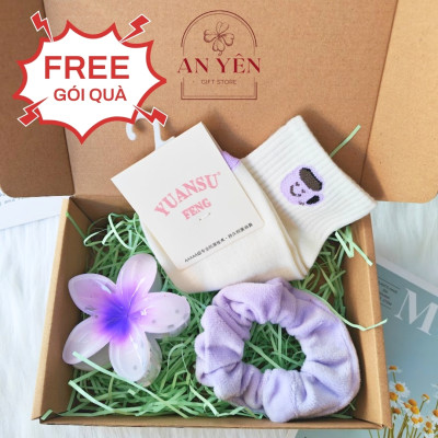 Set Quà Kẹp Hoa Sứ Srunchies Vớ No.6 Tặng Sinh Nhật Bạn Gái Người Yêu 20/10 8/3, Quà Tặng Học Viên