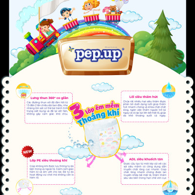 Combo 4 Gói Tã/Bỉm Quần Em Bé Pep.up Extra Dry Siêu Mềm Mại, Siêu Khô Thoáng, Kháng Khuẩn Size XL (8 Miếng/Gói)