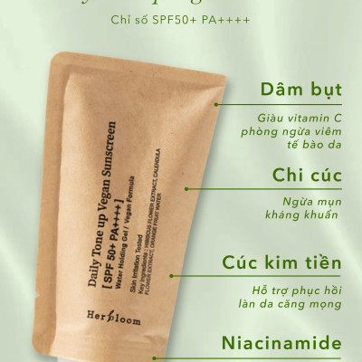 Kem Chống Nắng Herbloom Thuần Chay Daily Toneup/ Calming Days Vegan Sunscreen SPF 50+ / PA ++++ 50ML