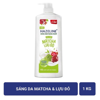 Sữa tắm Hazeline Dưỡng Thể Trắng Sáng & Mịn Da Từ Thiên Nhiên Matcha Lựu Đỏ 1kg