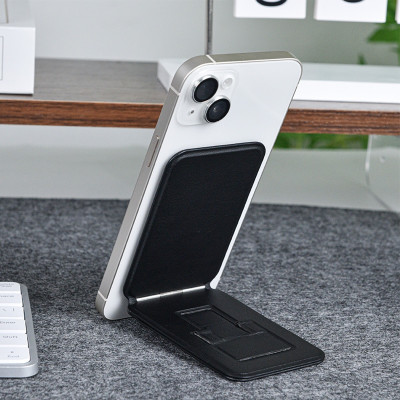 Giá đỡ da từ tính gấp gọn dạng ví kiêm gậy selfie kê điện thoại hiệu WIWU Wallet Mag XPro iPhone 16 15 14 13 12 s22 S23 S24 z fold flip - Hàng nhập khẩu