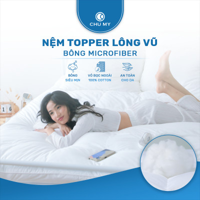 Topper khách sạn 5 sao – Nệm Topper bông Microfiber cao cấp – Tấm làm mềm nệm  - Topper lông vũ nhân tạo