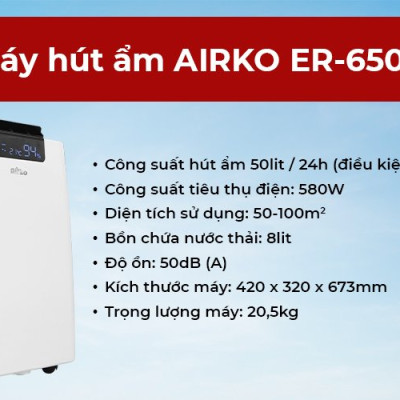 Máy hút ẩm gia dụng chính hãng Dorosin ER-650E (80m2)/Công suất hút ẩm 50lít/ngày/Cảm ứng điện tử thông minh