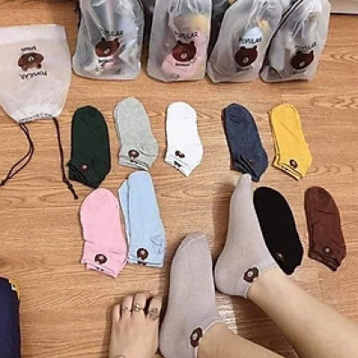 Set  10 đôi tất gấu  , hoa cúc  nữ ,cổ ngắn nhiều màu dễ thương vải cotton đẹp và bền kèm túi dây rút xinh xắn cute cho phái nữ