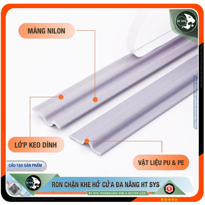 Ron Chặn Khe Cửa HT SYS - Chất Liệu PU Và PE Cải Tiến, Dài 2 Mét - Ron Dán Khe Cửa, Chân Cửa, Khung Cửa - Ngăn Gió Lùa, Cách Âm, Chống Bụi, Ngăn Côn Trùng, Chống Thoát Khí Điều Hòa, Chống Va Đập Cửa - Hàng Chính Hãng
