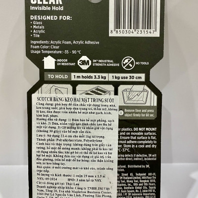 Băng dính hai mặt siêu dính trong suốt 3M SCOTCH  410-S19, 19 mm x 1.5 m, 19mm x 4m