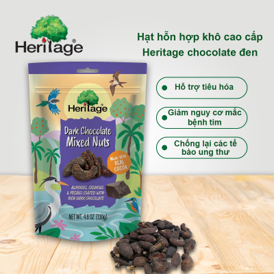 Hạt hỗn hợp khô cao cấp Heritage  : Hạnh nhân, hạt điều, hồ đào bọc chocolate đen- Dark chocolate mixed nuts