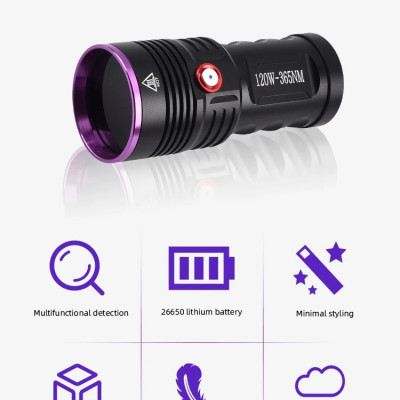 Đèn pin sạc cầm tay tia cực tím (UV) cao cấp Terino D6000-UV (365nm, 120W)- Hàng chính hãng