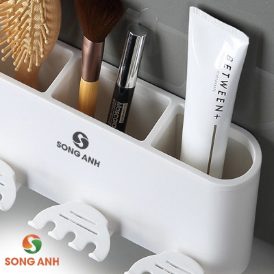 Kệ Để Bàn Chải Kem Đánh Răng 2 Cốc 3 Cốc, Giá Để Đồ Nhà Tắm Song Anh Cao Cấp Không Cần Khoan Tường- Hàng Chính Hãng