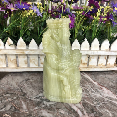 Tượng ông Thần Tài kim tiền cầm thỏi vàng kim nguyên bảo phong thủy mang lại may mắn tài lộc đá ngọc onyx đặt bàn thờ thần tài - Cao 15 cm