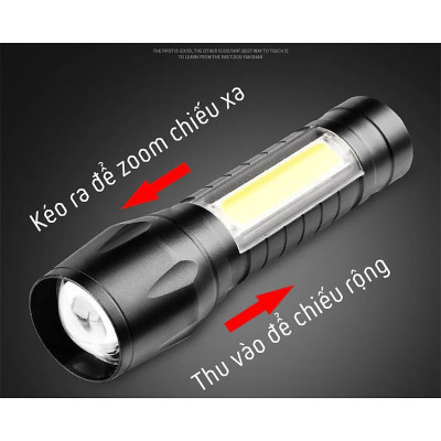 Đèn pin mini siêu sáng bỏ túi 2in1 có zoom xa gần kèm hộp đựng- Hàng chính hãng 