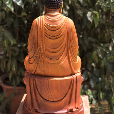 Tượng phật thích ca bằng gỗ hương đá tô ,làm mầu giả cổ kt cao 50×25×25cm