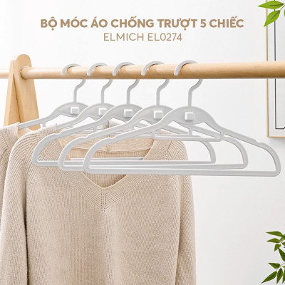 Bộ 5 móc áo chống trượt Elmich EL0273 EL0274, Hàng chính hãng, chịu lực tốt, nhựa PP cao cấp - JoyMall