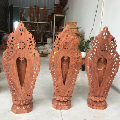 Bộ tượng phật tam thánh bằng gỗ hương kt cao 60