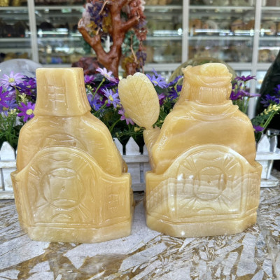 Bộ tượng thờ hai ông Tài Địa Thần Tài Thổ Địa đá ngọc hoàng long - Cao 20 cm