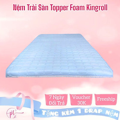 Topper Foam Kingroll Cao Cấp Dày 5cm Có Thun Ràng Đủ Size Giao Màu Ngẫu Nhiên (Tặng Kèm Drap Nệm)