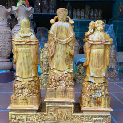 Conbo bộ tượng phật tam đa phúc lộc thọ kt cao 30cm+kệ chân đế cùng bằng gỗ huyết long cực đẹp 