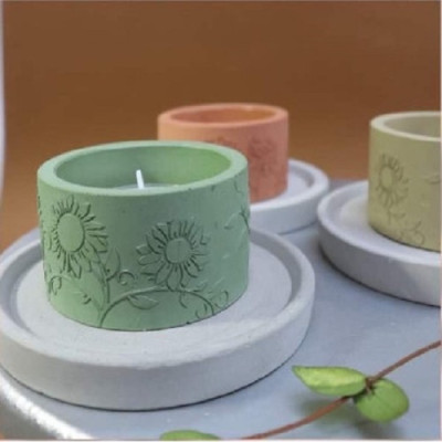 Set 4 hủ nến bằng xi măng đựng viên nến thơm tealight candles - hàng handmade DIY, cốc để nến cúng phật , bàn thờ trang trí nhiều màu 