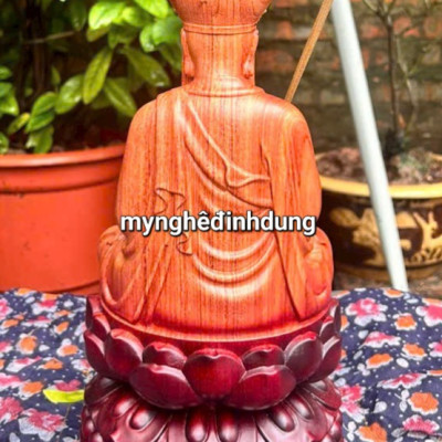 Tượng phật địa tạng vương bồ tát bằng gỗ hương đá sơn pu giả cổ kt cao 30x15x15cm 