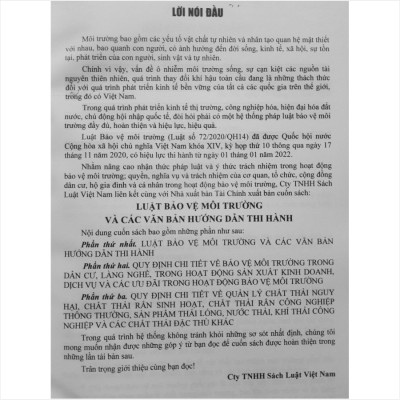 LUẬT BẢO VỆ MÔI TRƯỜNG VÀ CÁC VĂN BẢN HƯỚNG DẪN THI HÀNH