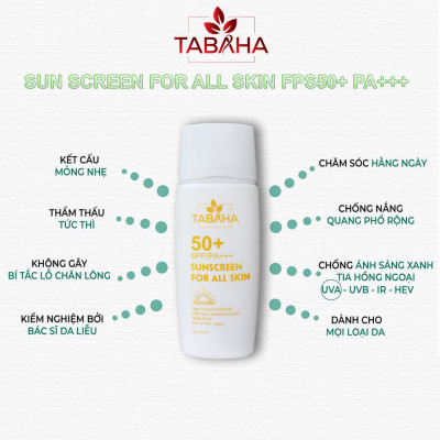 Kem Chống Nắng TABAHA Sunscreen 60ml SPF50+ PA+++ Ngăn Tia UV Cấp Ẩm Nâng Tone Da