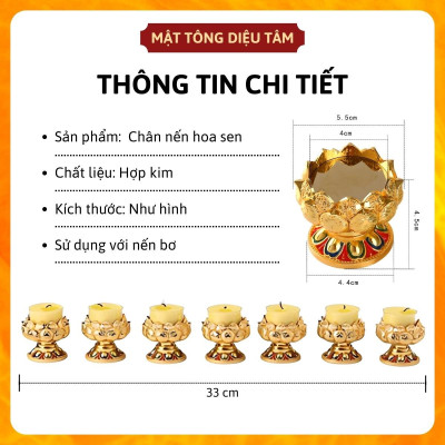 Chân nến thờ hoa sen, chân nến trang trí bàn thờ hợp kim, đồ thờ cúng cúng dường tam bảo Diệu Tâm