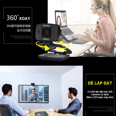 ROGTZ - Webcam học Online cho máy tính AEBell BL-U22W Độ phân giải HD 720P Micro thu âm đa hướng Quay 360 độ Trục xoay linh hoạt Chỉnh sáng thông minh Cáp dài 1,5m USB 2.0  Tương thích nhiều HĐH Dễ cài đặt Dễ sử dụng - Hàng Chính Hãng
