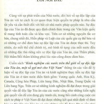 Kinh Nghiệm Các Nước Trên Thế Giới Về Sự Độc Lập Của Tòa Án, Một Số Gợi Mở Cho Việt Nam (Sách chuyên khảo)