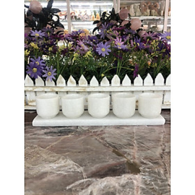 Bộ 5 ly nước thờ cúng đá cẩm thạch trắng